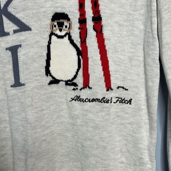 Abercrombie & Fitch SKI Penguin Crewneck Grey Ladies Small Sweater - Picture 2 of 8
